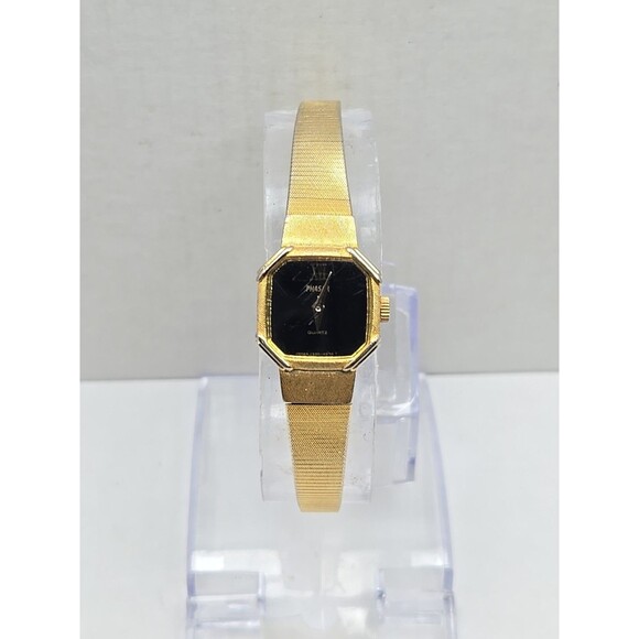 Vintage Phasar Sears Ladies Dress Goldtone Octagon Black Dial New Battery Petite - Picture 1 of 11